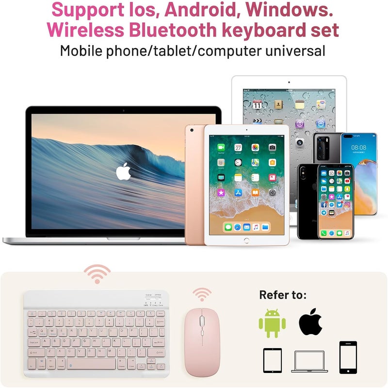 Guiheng Bluetooth Keyboard and Mouse Combo Rechargeable Portable Wireless Keyboard Mouse Set for Apple iPad iPhone iOS 13 and Above Samsung Tablet Phone Smartphone Android Windows (10 inch Pink) - Image 2